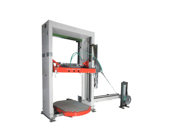 Automatic strapping machine with vertical compression
