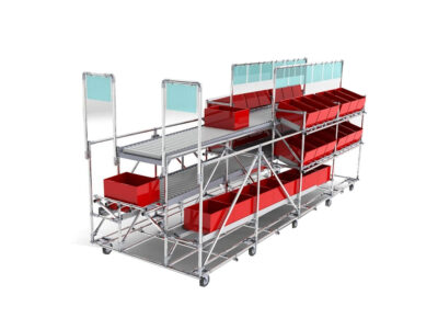 Gravity flow trolleys with visual management