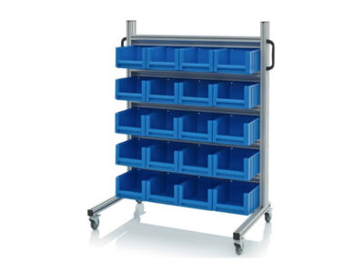 Tipping boxes, rack bins for supply trolleys, or bins for perforated panels (auer)